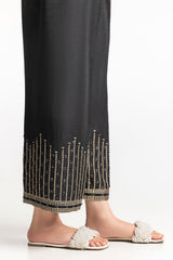 Black Rawsilk Embroidered Trouser
