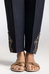 Black Dyed Embroidered Rawsilk Trouser