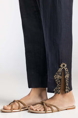 Black Dyed Embroidered Rawsilk Trouser