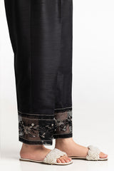 Black Rawsilk Embroidered Trouser
