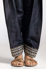 Black Dyed Embroidered Rawsilk Trouser