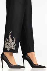 Black Rawsilk Embroidered Trouser
