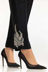 Black Rawsilk Embroidered Trouser
