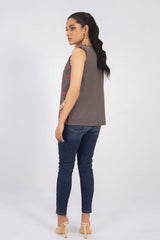 Denim Dyed Embroidered Waistcoat