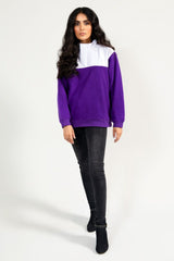 Quarter Zip Color Block Mock Neck Sweatshirt