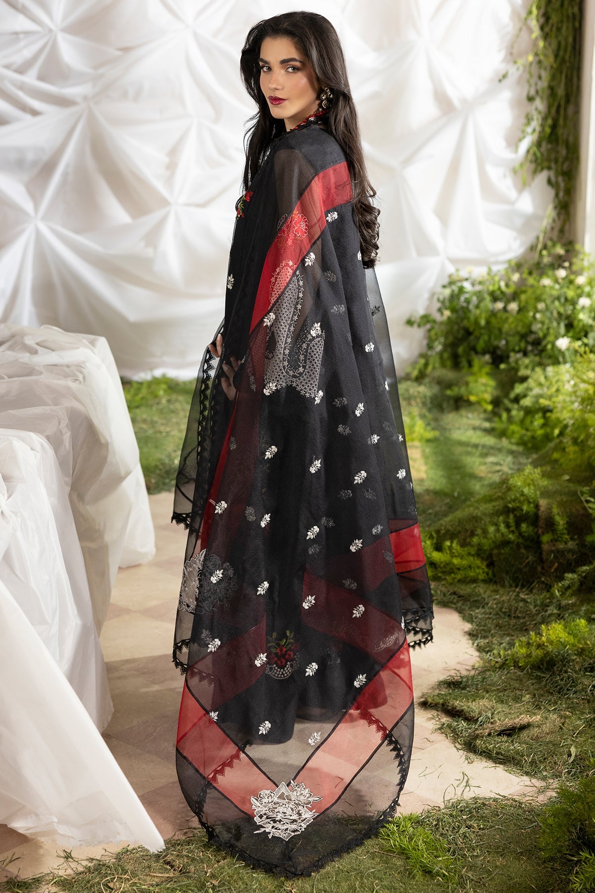 3-PC Embroidered  Cotton Net CMA-5-187