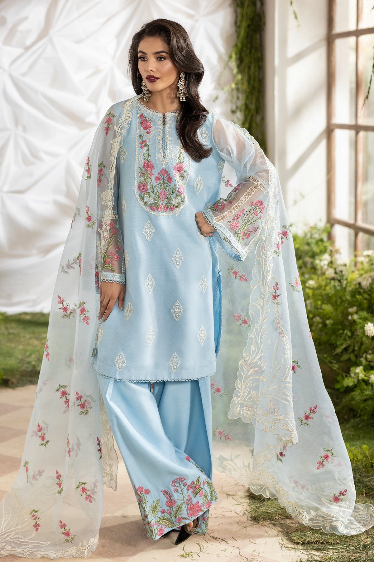 3-PC Embroidered  Cotton Net CMA-5-191