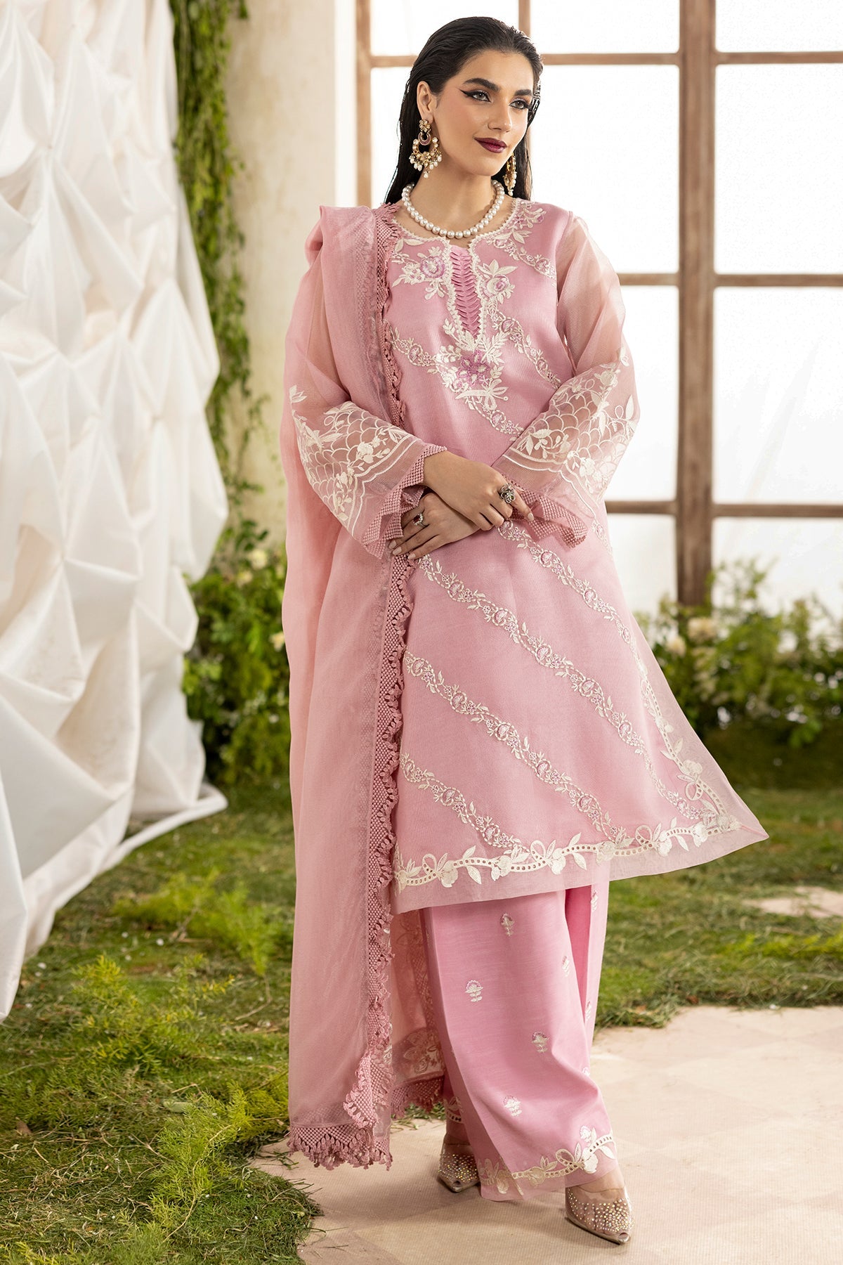 3-PC Embroidered  Cotton Net CMA-5-189