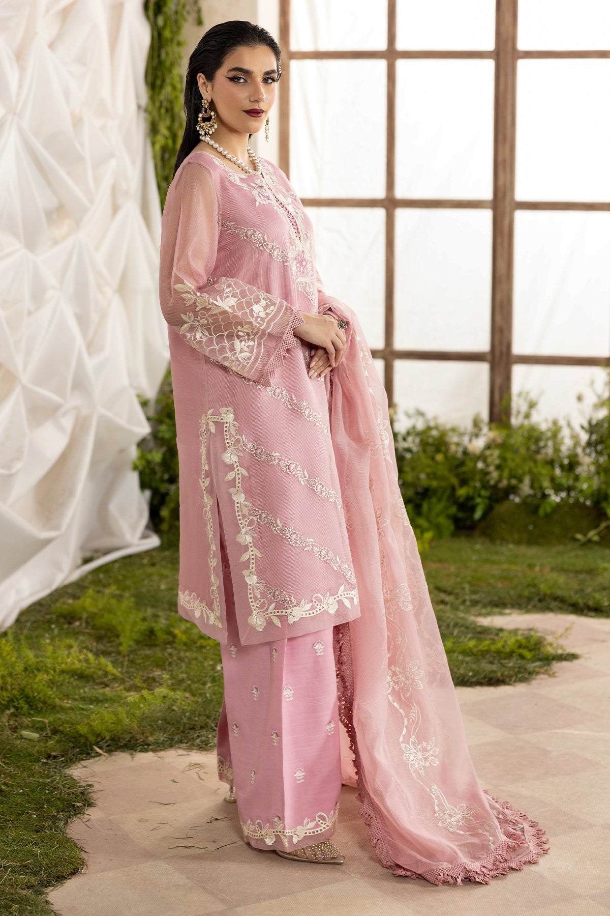 3-PC Embroidered  Cotton Net CMA-5-189