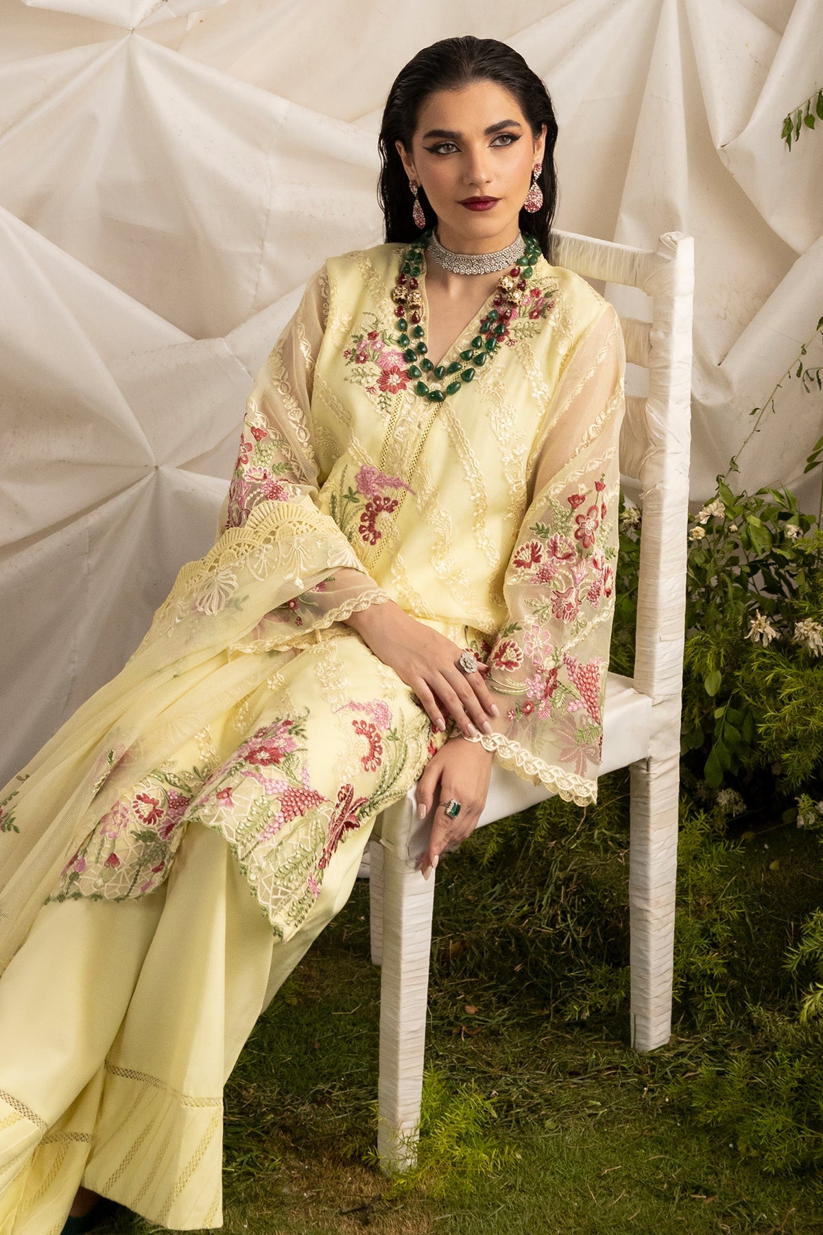 3-PC Embroidered  Cotton Net CMA-5-192