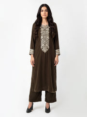 2 Piece Velvet Suit- Embroidered (Pret)