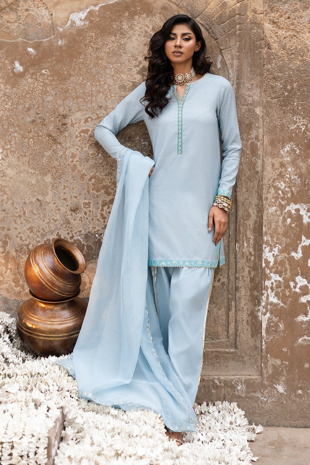 3-PC Embroidered Raw-Silk Suit CMA-6-336