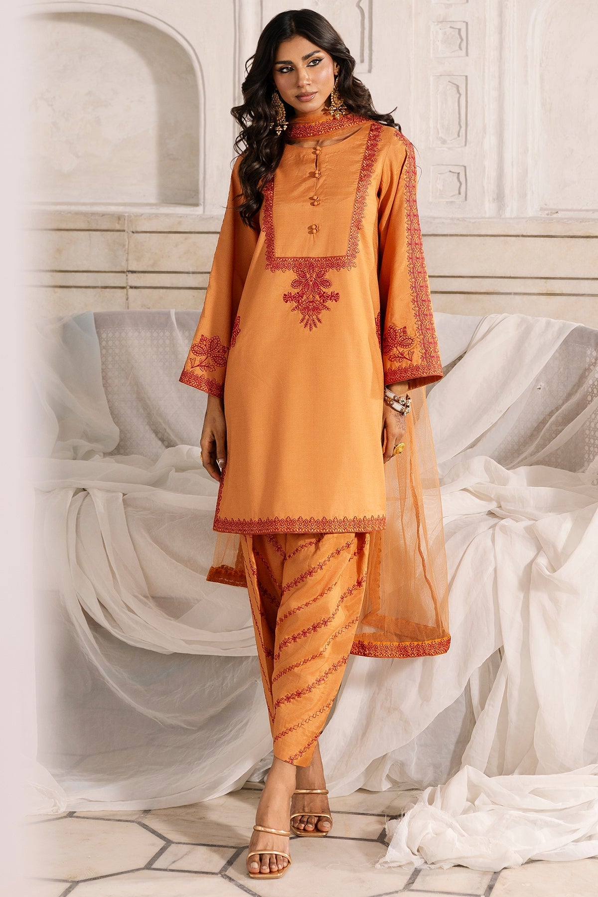 3-PC Embroidered Raw-Silk CMA-6-346
