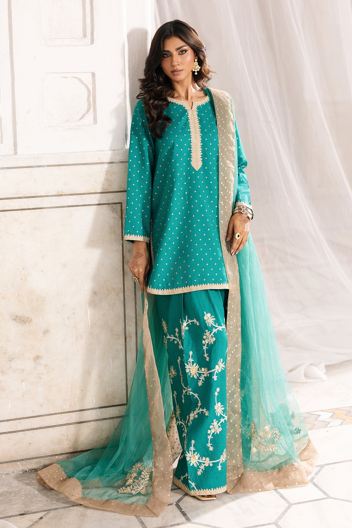 3-PC Embroidered Raw-Silk Suit CMA-6-352