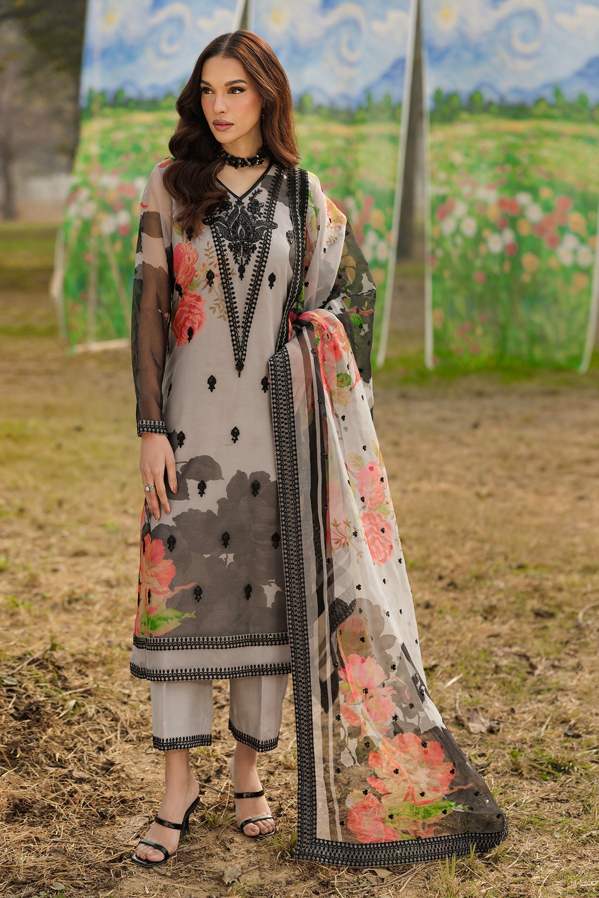 3-PC Embroidered Organza  CMA-6-174