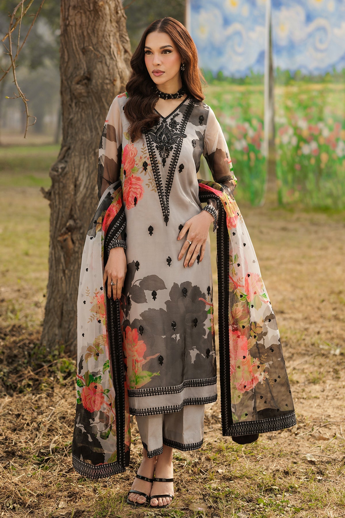 3-PC Embroidered Organza  CMA-6-174