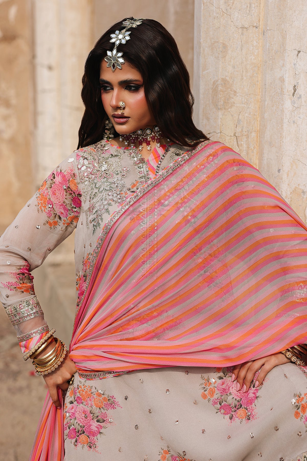 3-Pc Stitched Embroidered Printed Chiffon Collection VSL6-09P