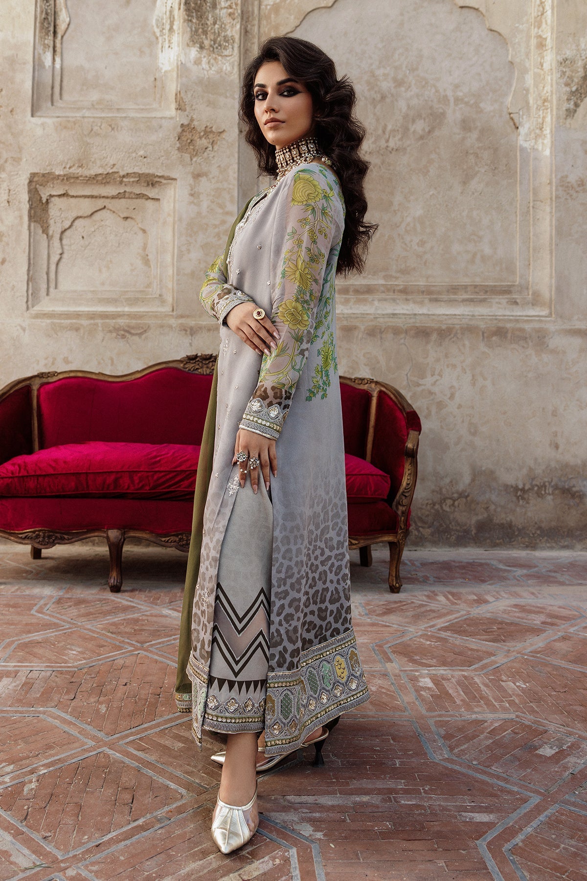3-Pc Stitched Embroidered Printed Chiffon Collection VSL6-12P