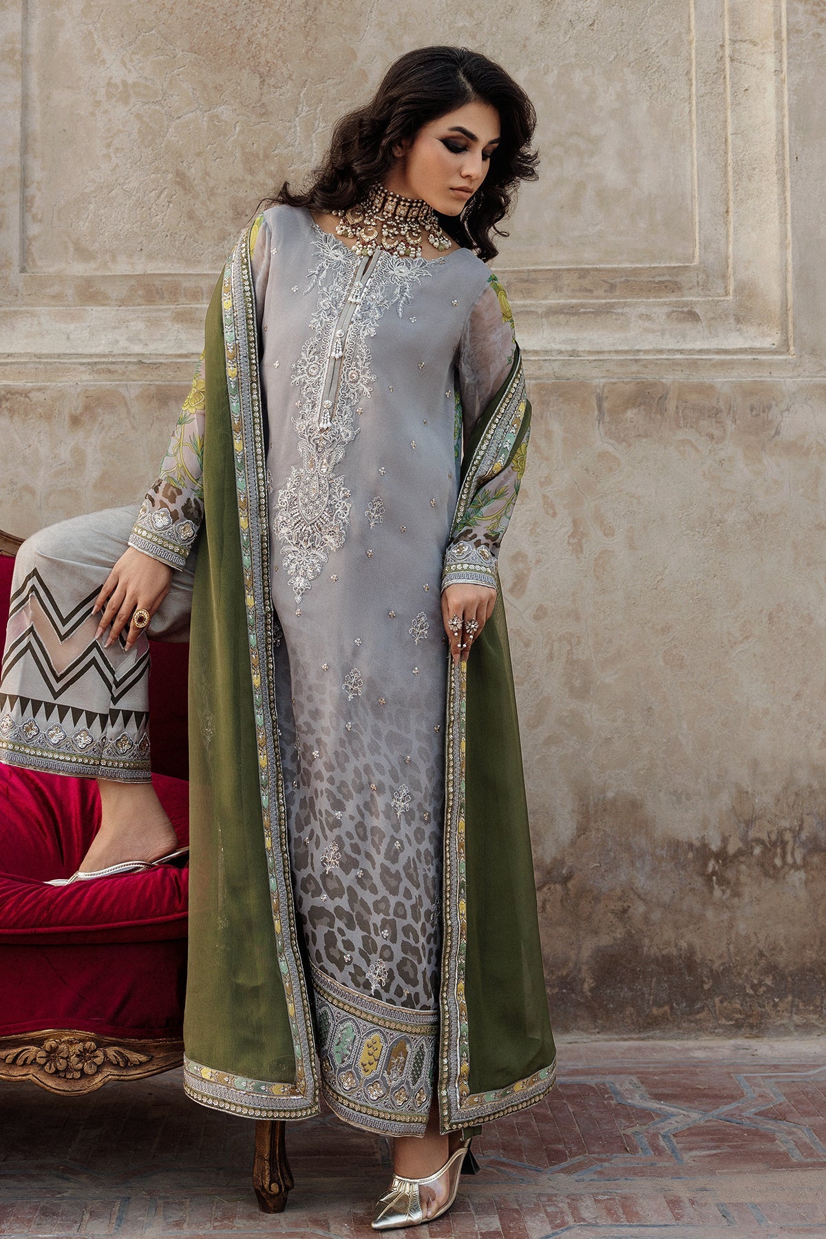 3-Pc Stitched Embroidered Printed Chiffon Collection VSL6-12P