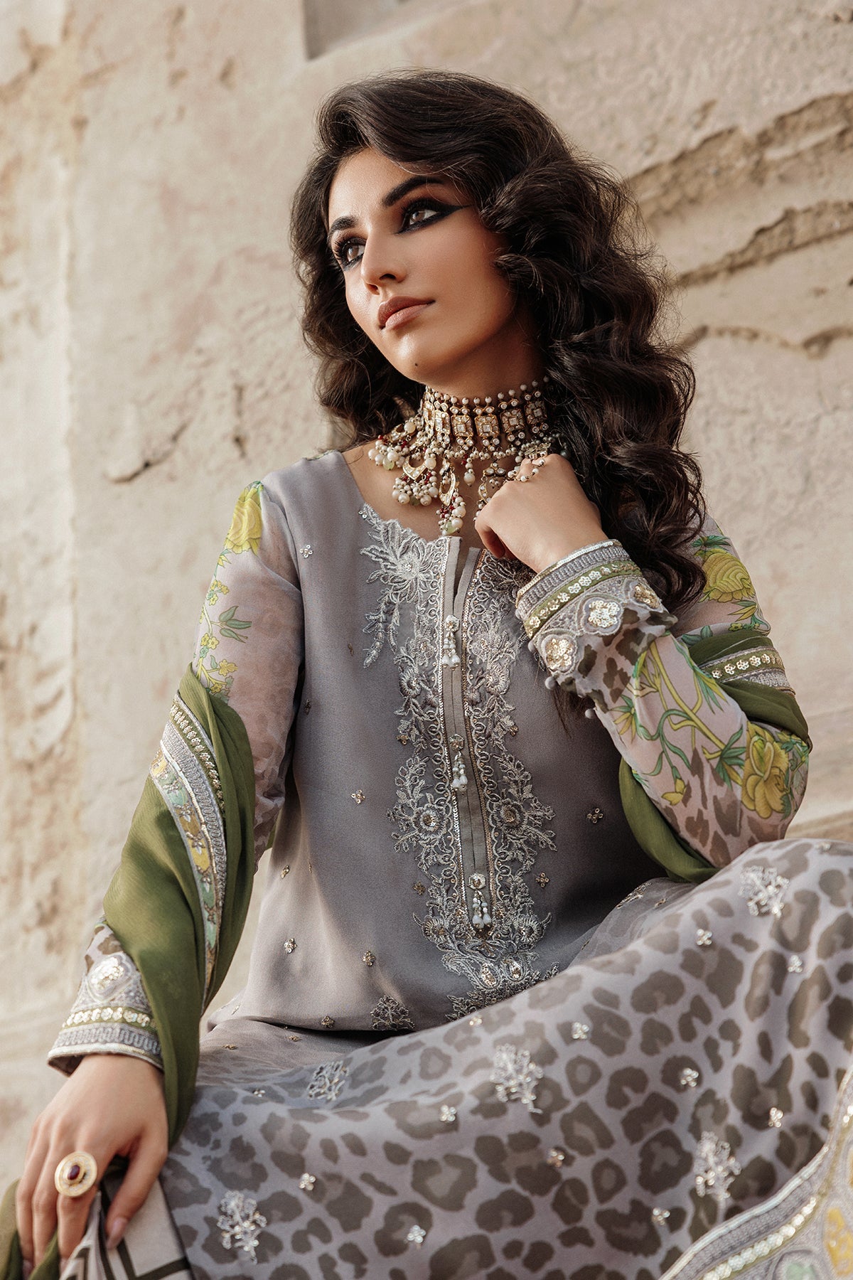 3-Pc Stitched Embroidered Printed Chiffon Collection VSL6-12P