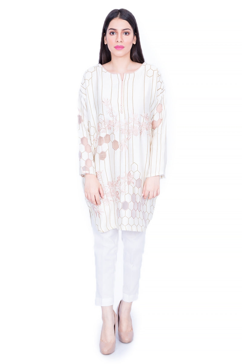 Off White 1 Piece Khadi Net Shirt GLAMOUR-17-14