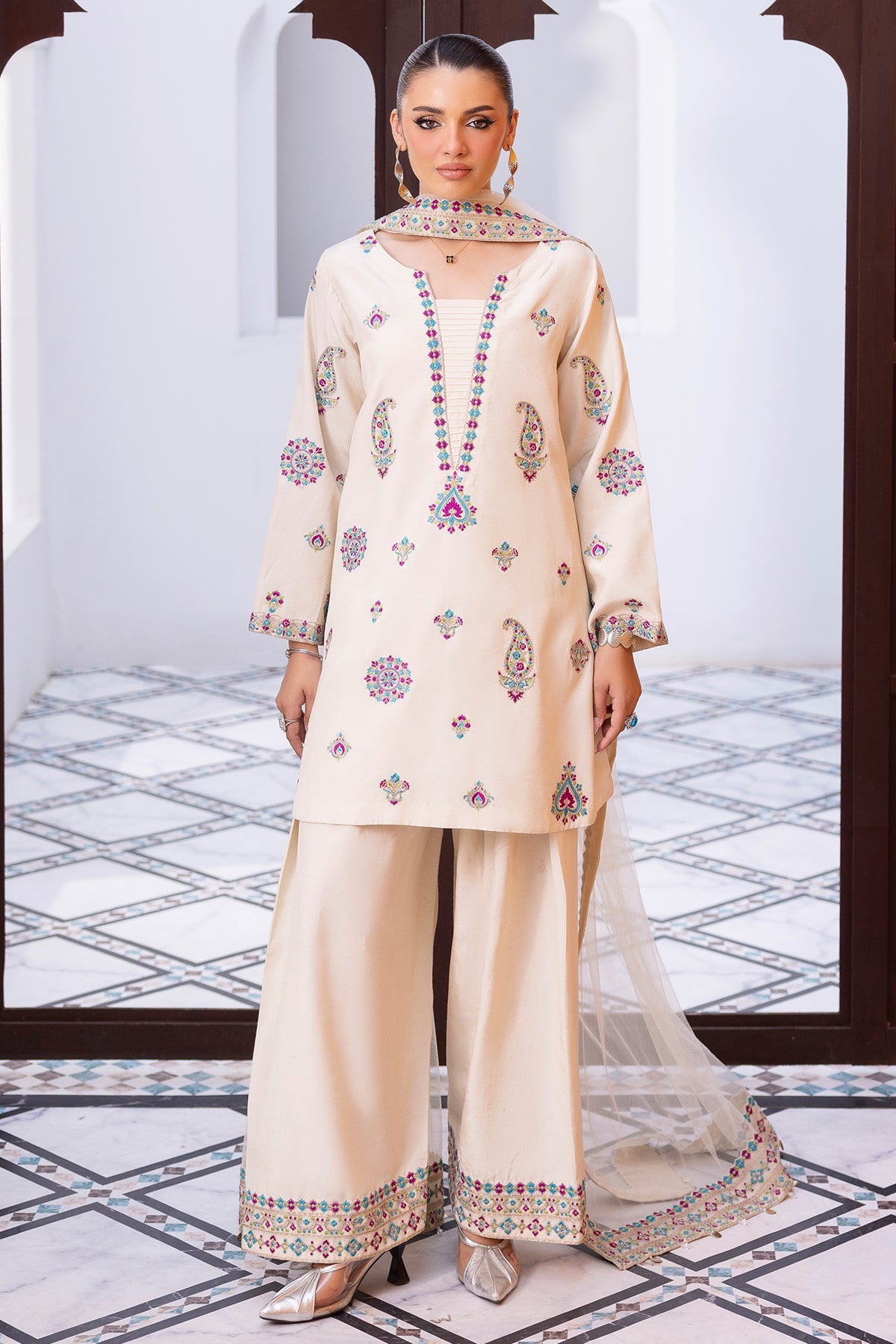 3-PC Embroidered Raw-Silk CMA-6-404