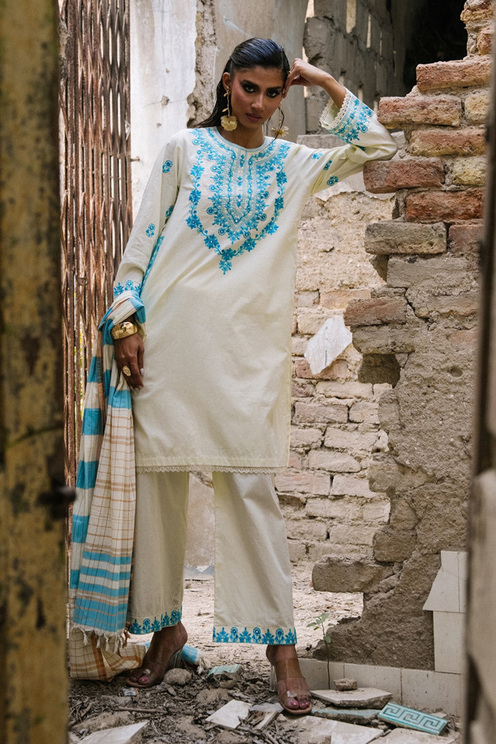 3PC Cambric Embroidered Suit