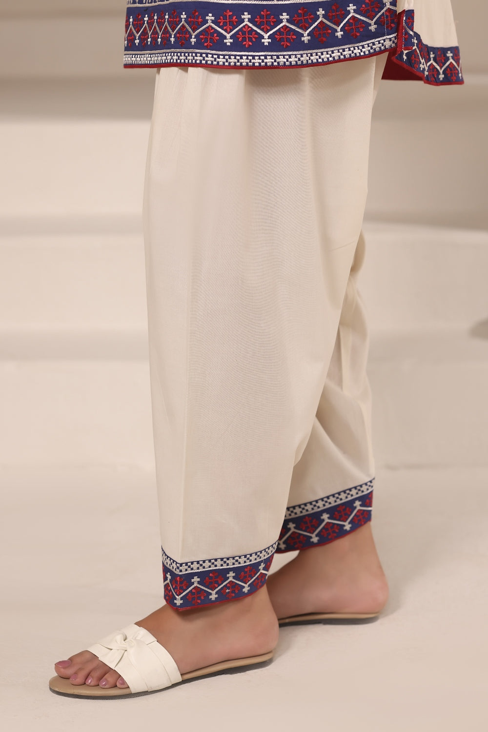 3PC Cambric Embroidered Suit With Printed Scarf