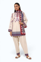 3PC Cambric Embroidered Suit With Printed Scarf
