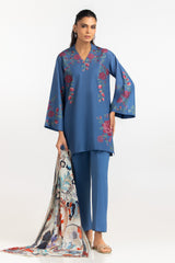 3PC Cambric Embroidered Suit With Scarf