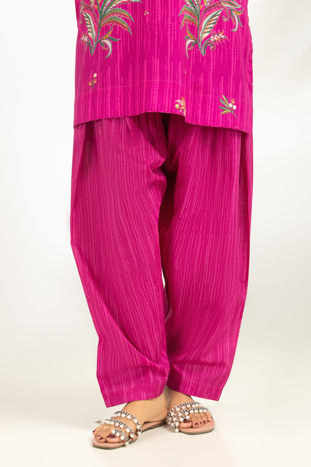 3PC Cambric Printed Suit With Scarf