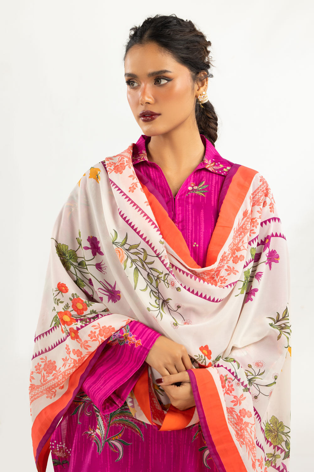 3PC Cambric Printed Suit With Scarf