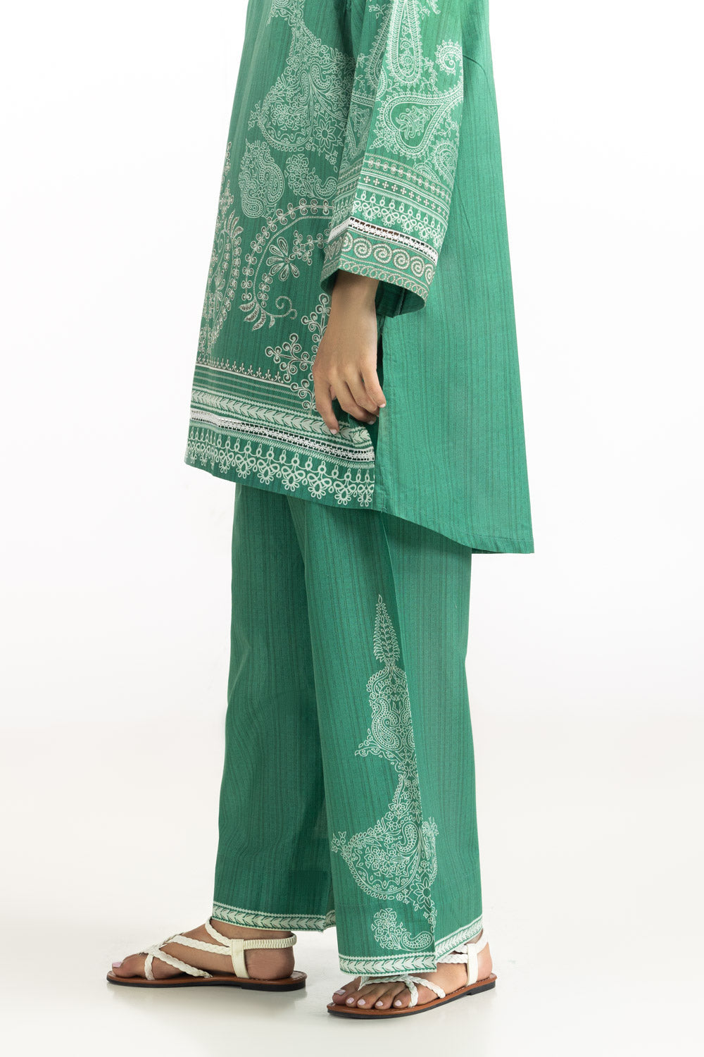 3PC Cambric Printed Suit With Scarf