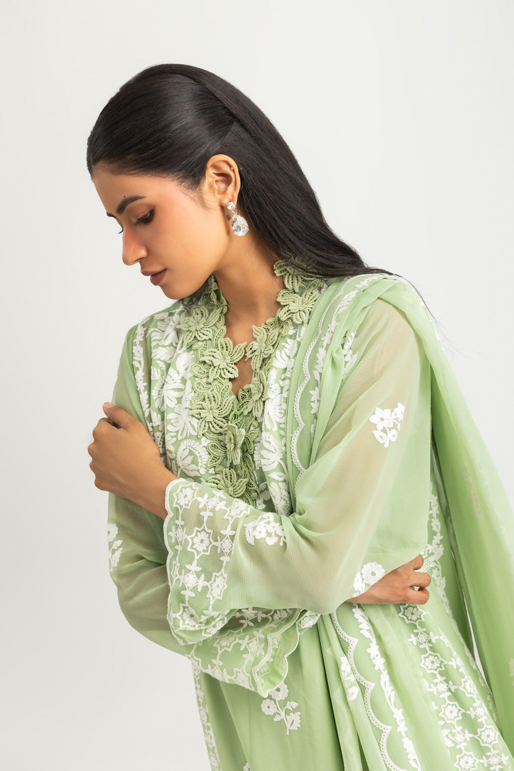 3PC Chiffon Embroidered Suit