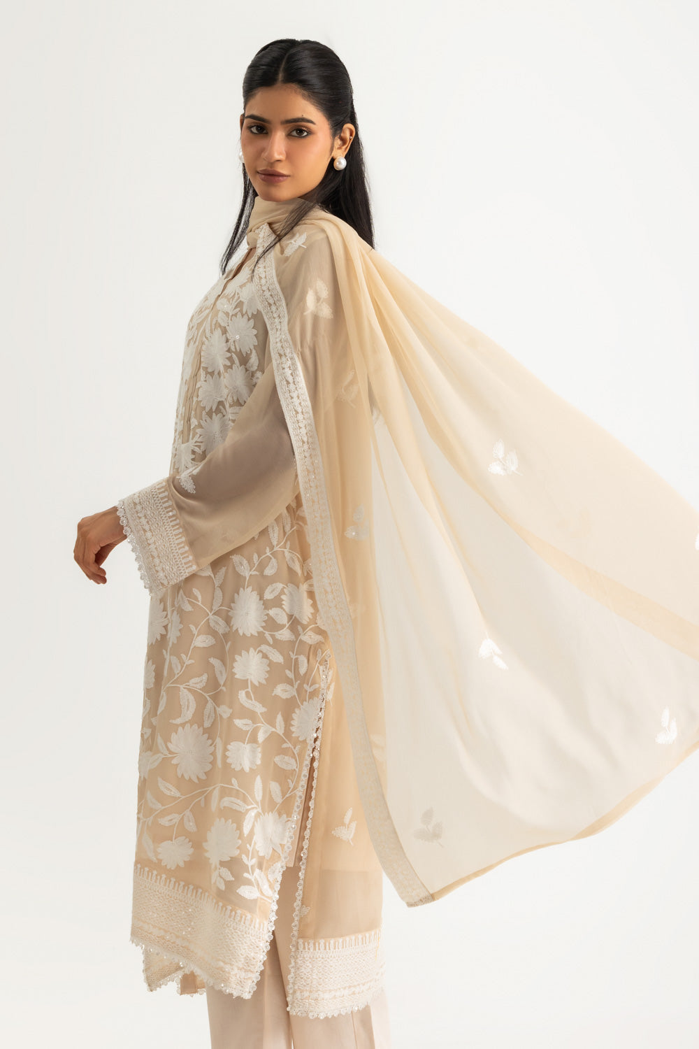 3PC Chiffon Embroidered Suit