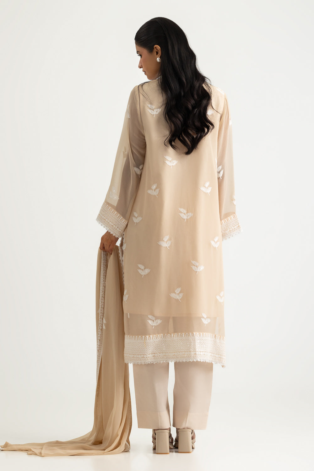 3PC Chiffon Embroidered Suit