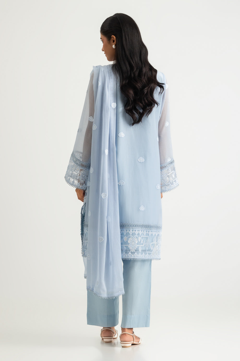 3PC Chiffon Embroidered Suit