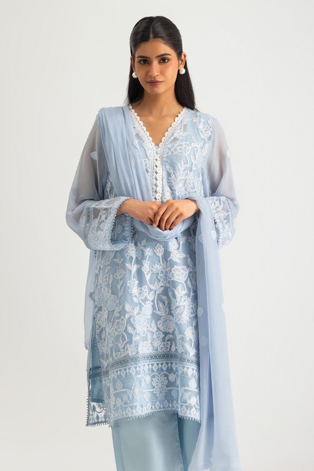 3PC Chiffon Embroidered Suit
