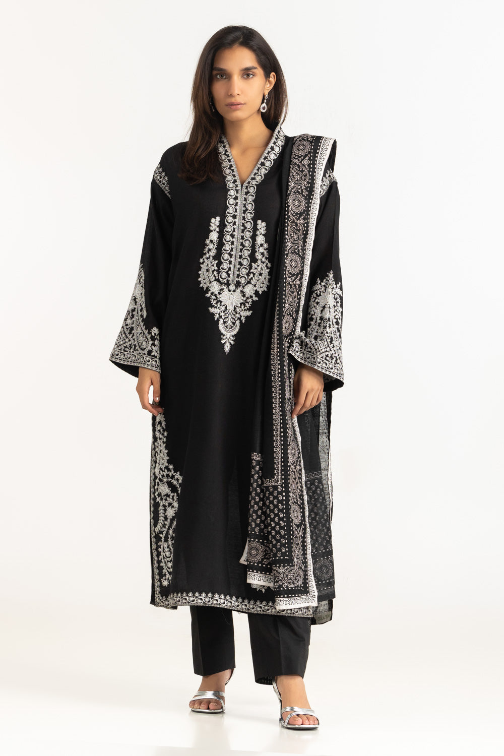 3PC Cotton Net Embroidered Suit