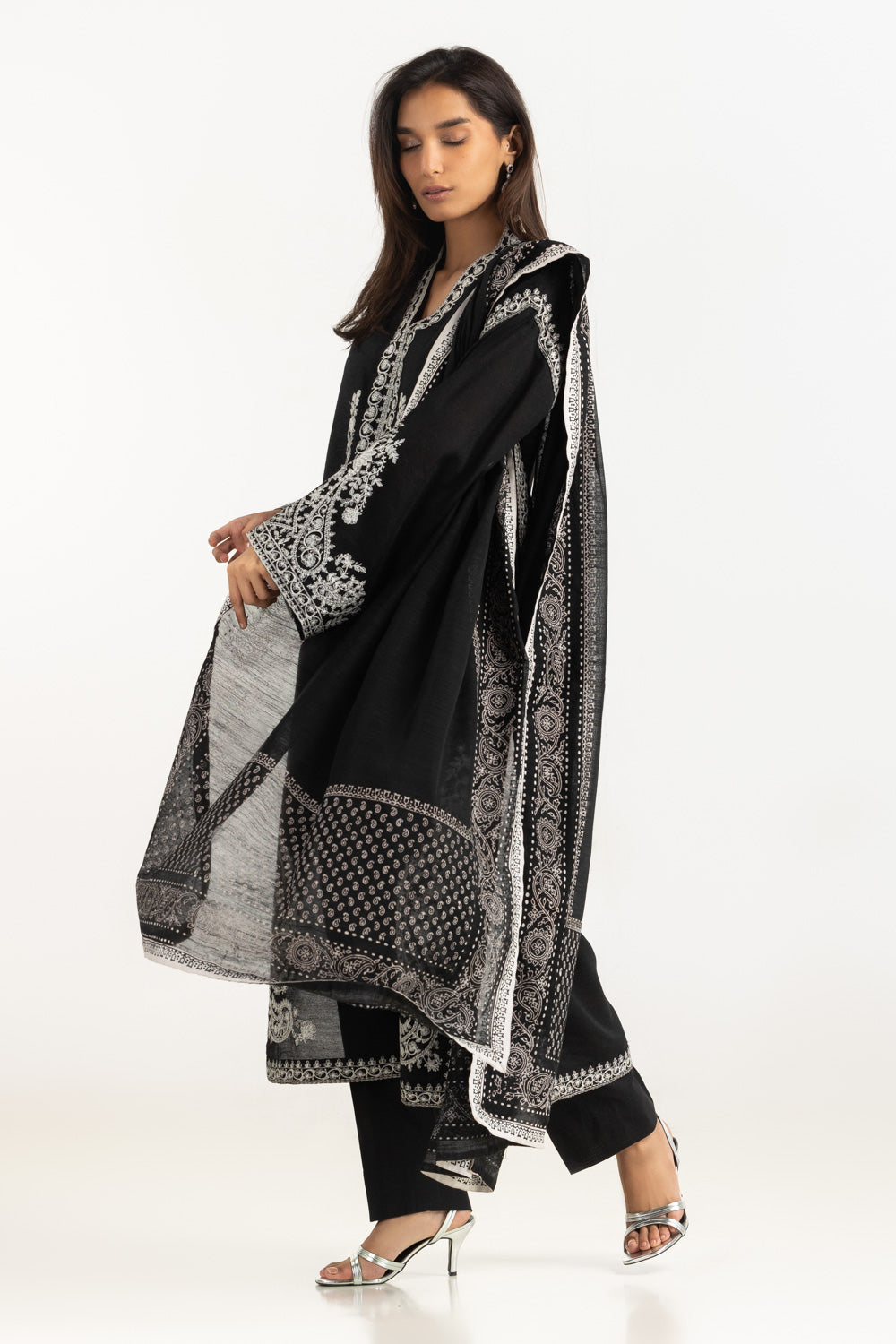 3PC Cotton Net Embroidered Suit