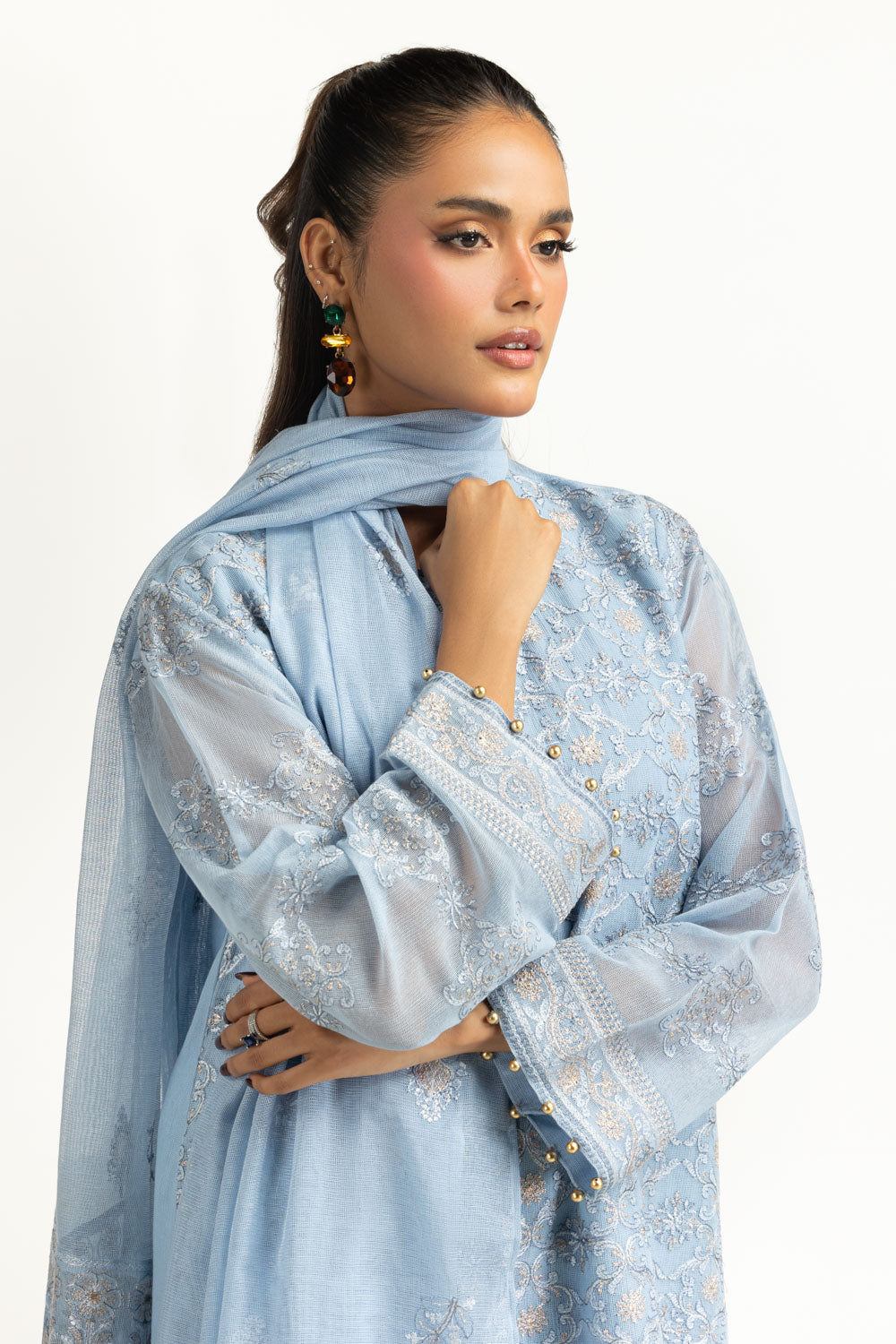 3PC Cotton Net Embroidered Suit