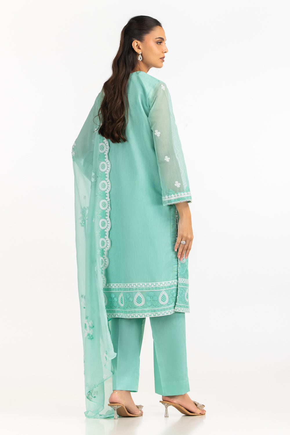 3PC Cotton Net Embroidered Suit