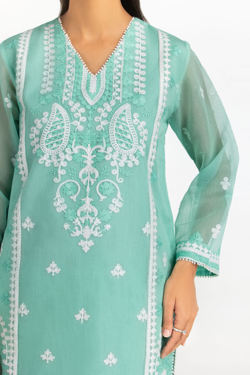 3PC Cotton Net Embroidered Suit