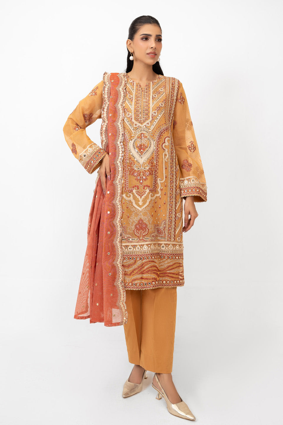 3PC Cotton Net Embroidered Suit