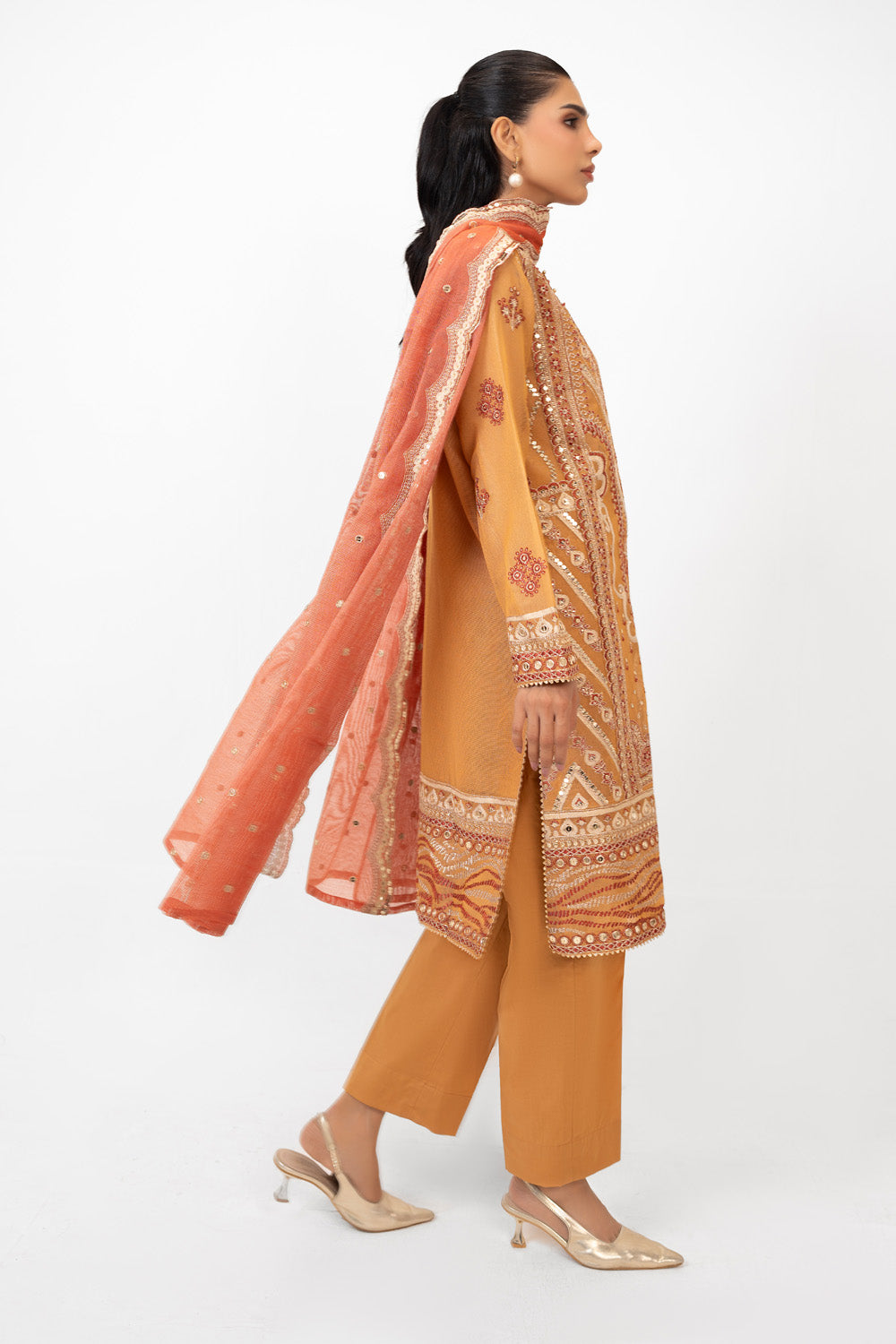 3PC Cotton Net Embroidered Suit