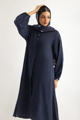 3PC Georgette Slub Abaya And Trouser With Block Printed Scarf