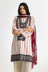 3PC Jacquard Embroidered Suit With Denting Lawn Printed Dupatta