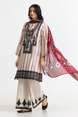 3PC Jacquard Embroidered Suit With Denting Lawn Printed Dupatta