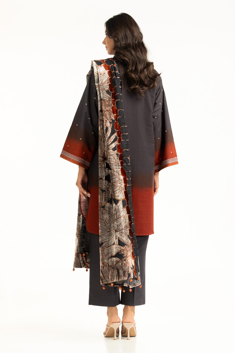 3PC Khaddar Printed Suit with Embroidered
