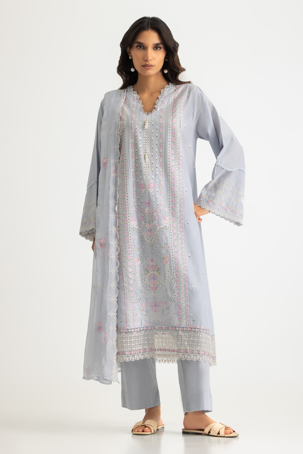3PC Lawn Embroidered Suit With Chiffon Embroidered Dupatta